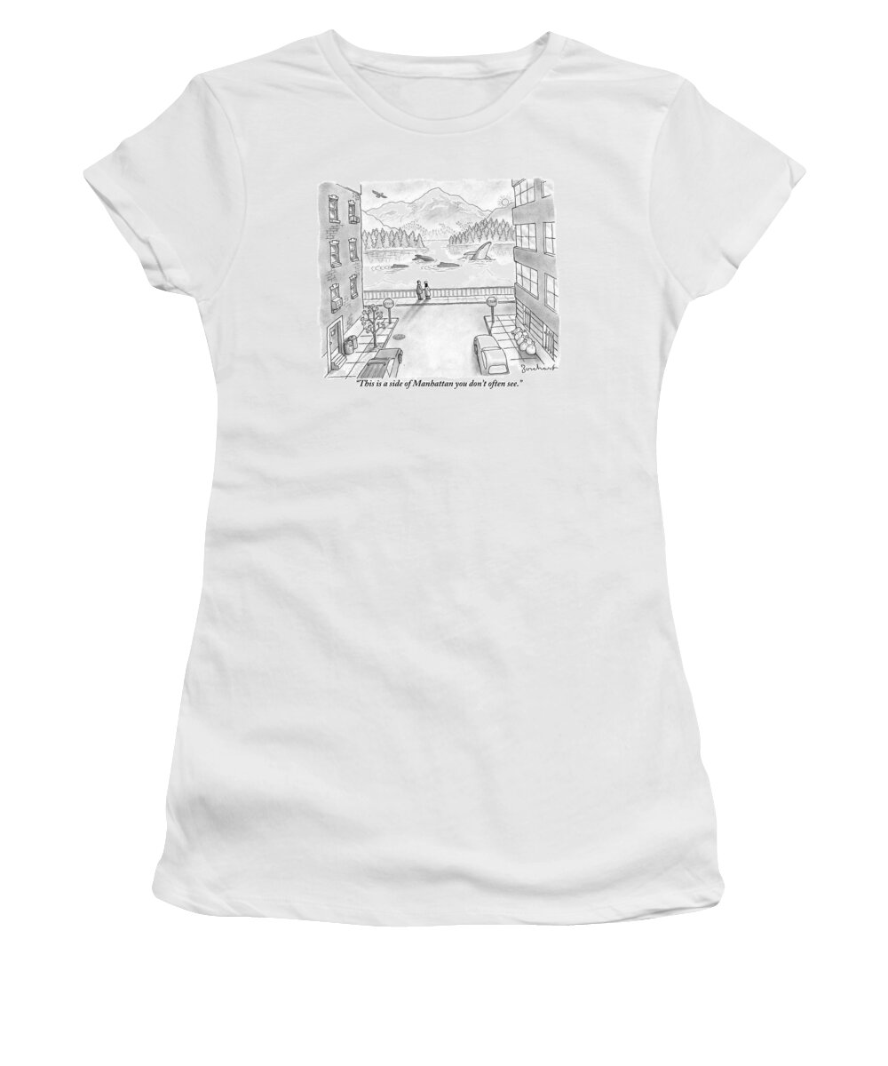 New York Women's T-Shirt featuring the drawing Two People In Manhattan Gaze Out At A Spectacular by David Borchart