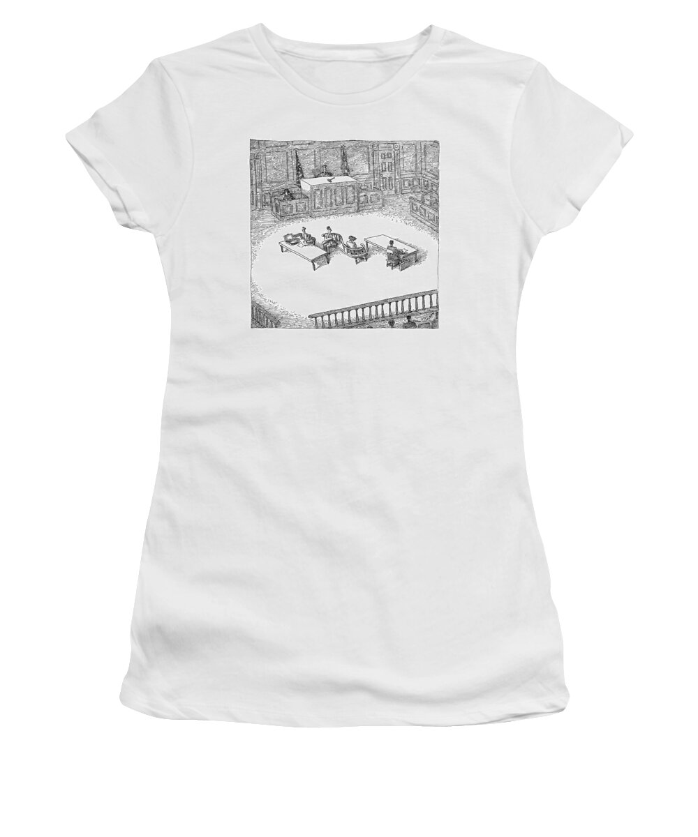 Chairs Women's T-Shirt featuring the drawing Two People Sit On A Modern-looking Curved Bench by John O'Brien