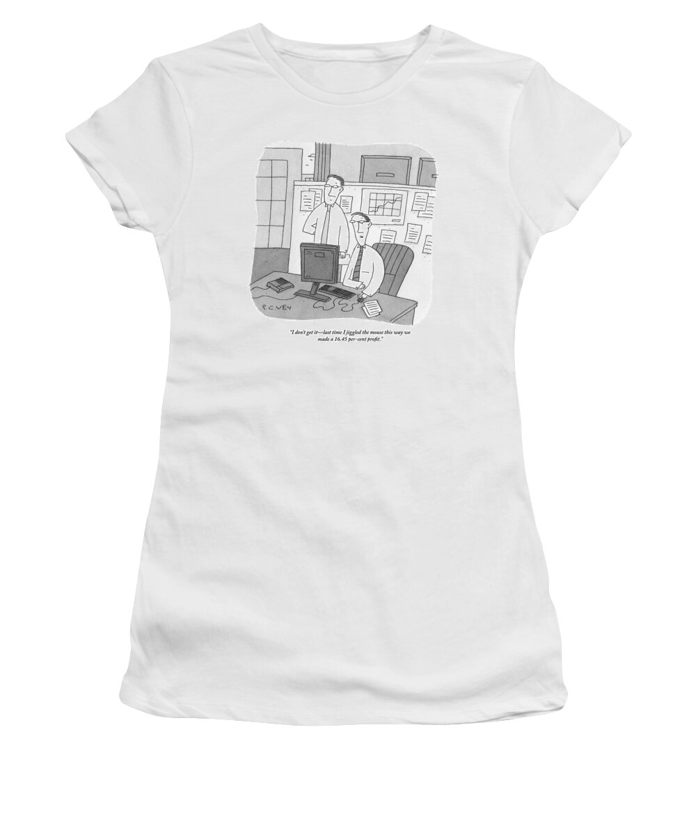 Profit Women's T-Shirt featuring the drawing Two Stockbrokers Look At A Computer by Peter C. Vey