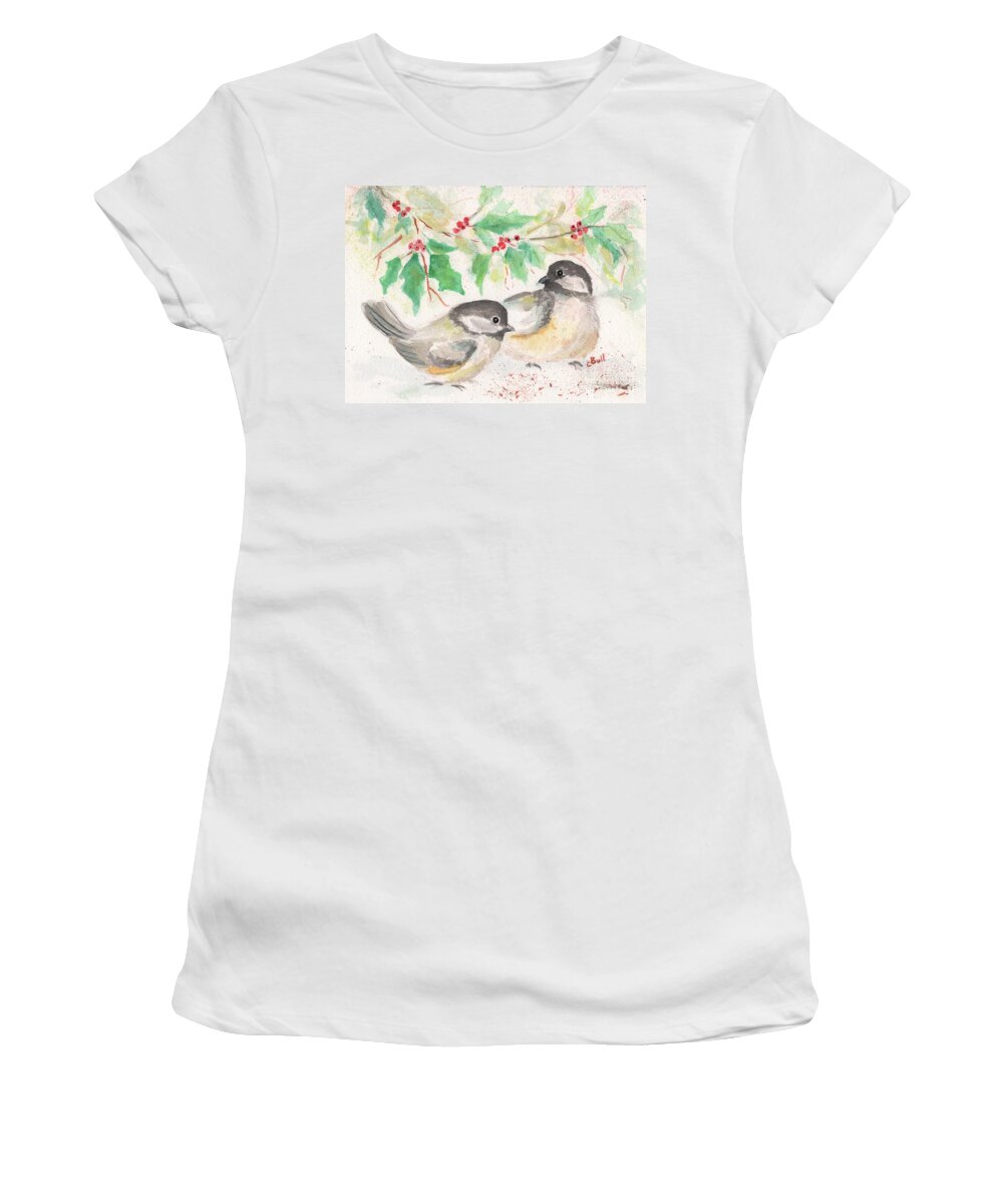 Bird Women's T-Shirt featuring the painting Two Winter Birds by Claire Bull