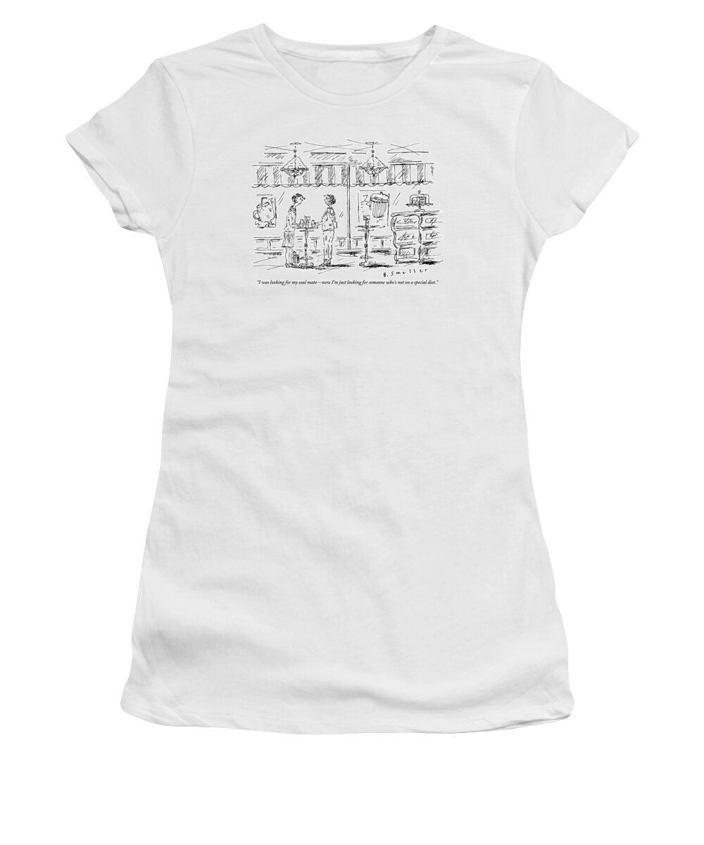Dates - Social Women's T-Shirt featuring the drawing Two Women Stand At A Table In A Cafe by Barbara Smaller