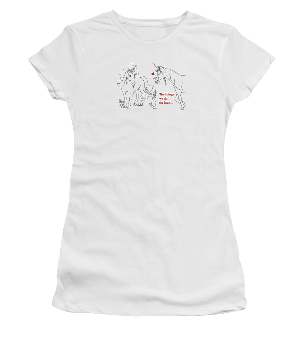 Valentine Women's T-Shirt featuring the drawing Unicorn Valentines card by Konni Jensen