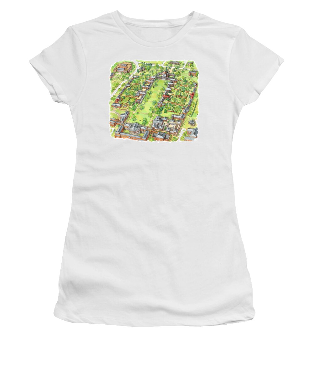 Uva Women's T-Shirt featuring the painting University of Virginia Academical Village by Maria Rabinky