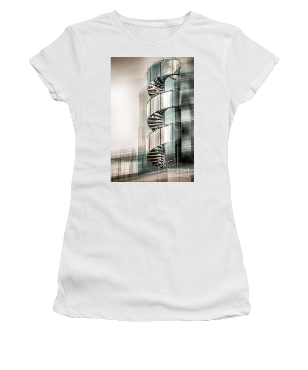 Stairs Women's T-Shirt featuring the digital art Urban Drill - Cyan by Hannes Cmarits