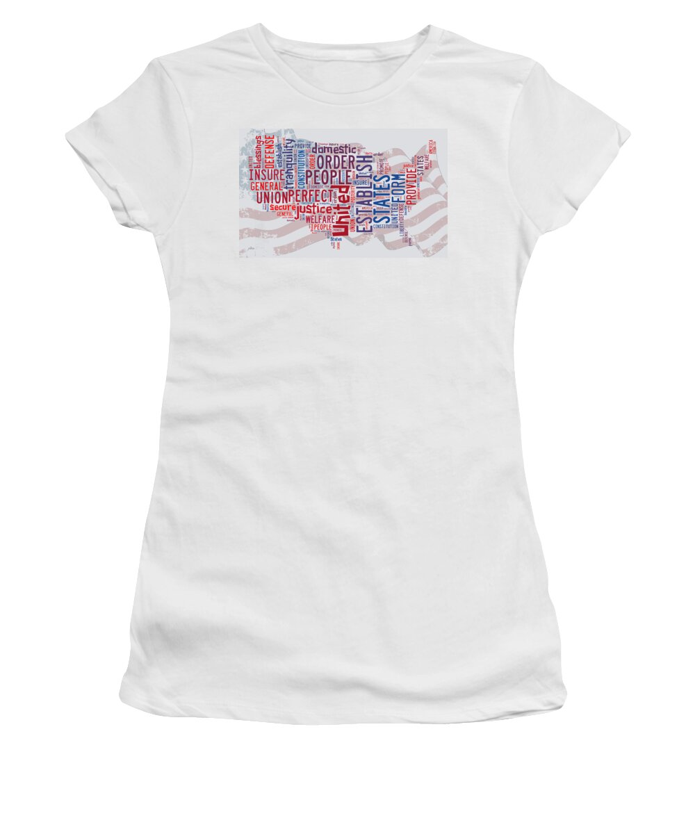 Wright Fine Art Women's T-Shirt featuring the digital art US Map Preamble Word Cloud2 by Paulette B Wright