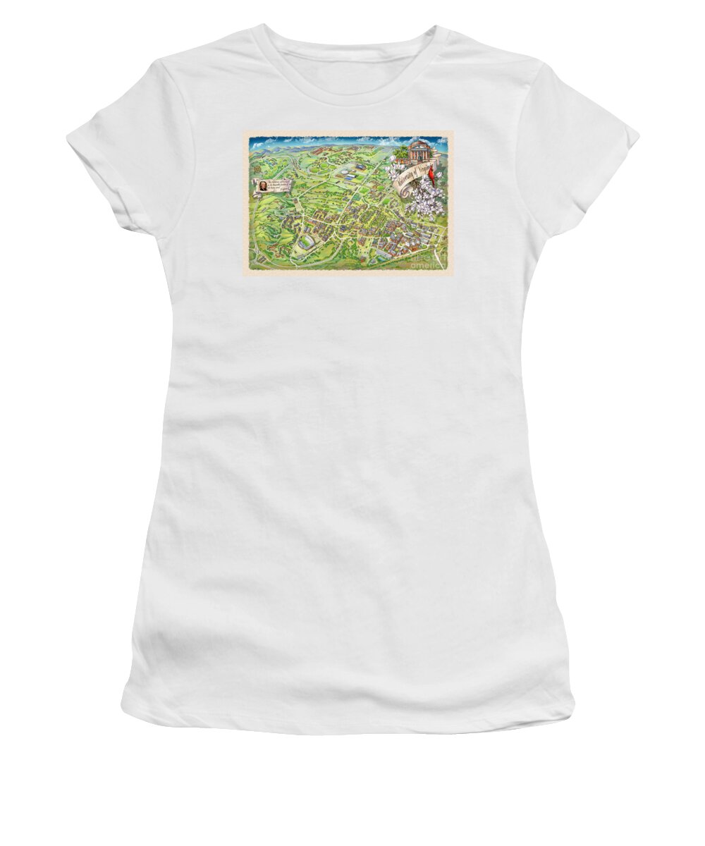 Uva Campus Illustrated Map Women's T-Shirt featuring the painting UVA Grounds Illustration 2014 by Maria Rabinky