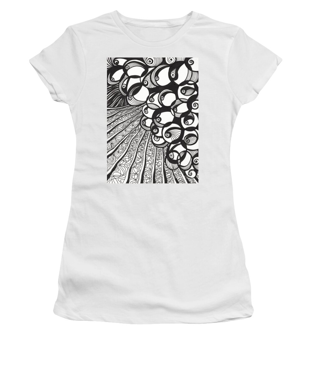 Vineyard Women's T-Shirt featuring the drawing Vineyard Black and White by Lynellen Nielsen