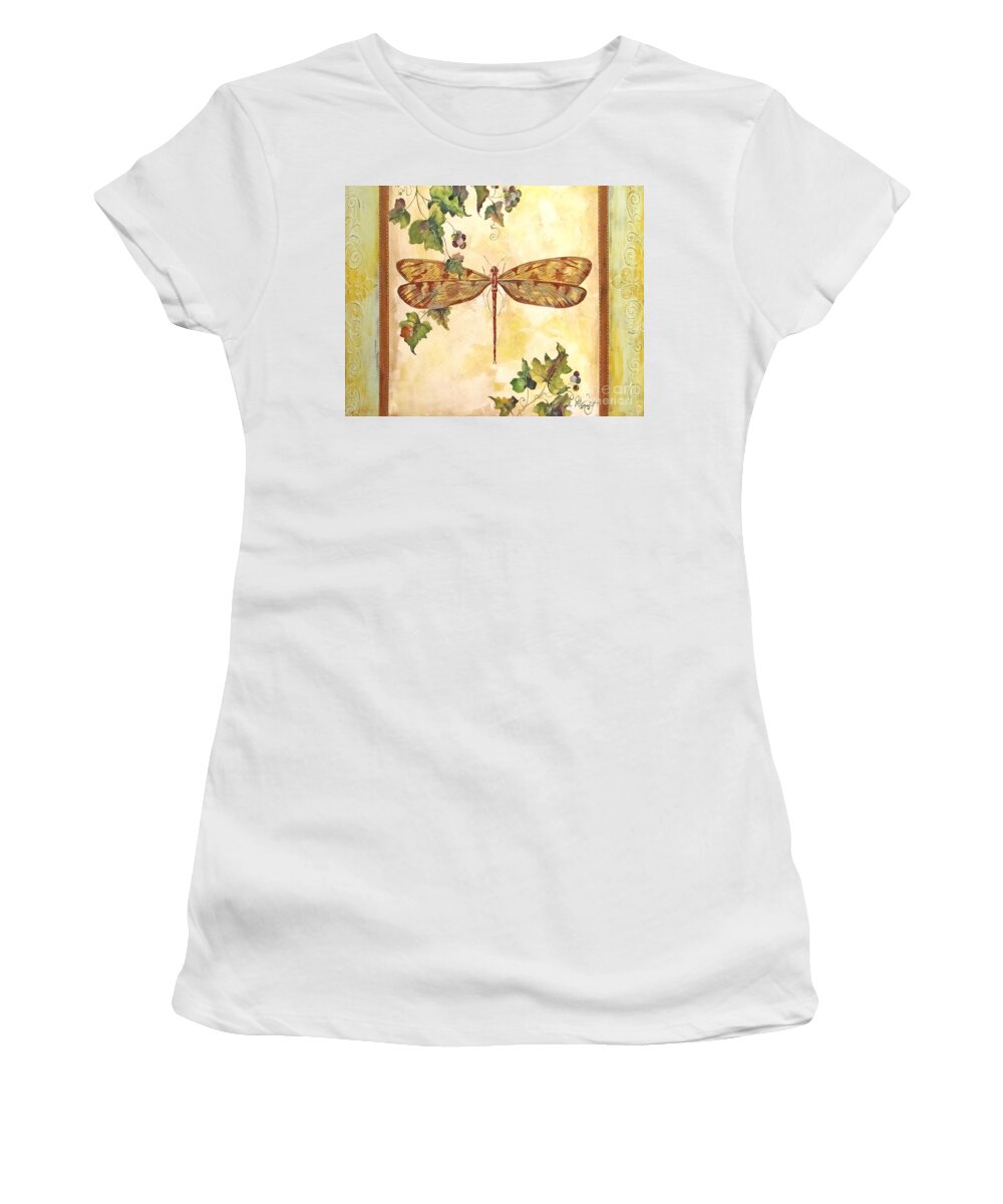 Painting Women's T-Shirt featuring the painting Vineyard Dragonfly by Jean Plout