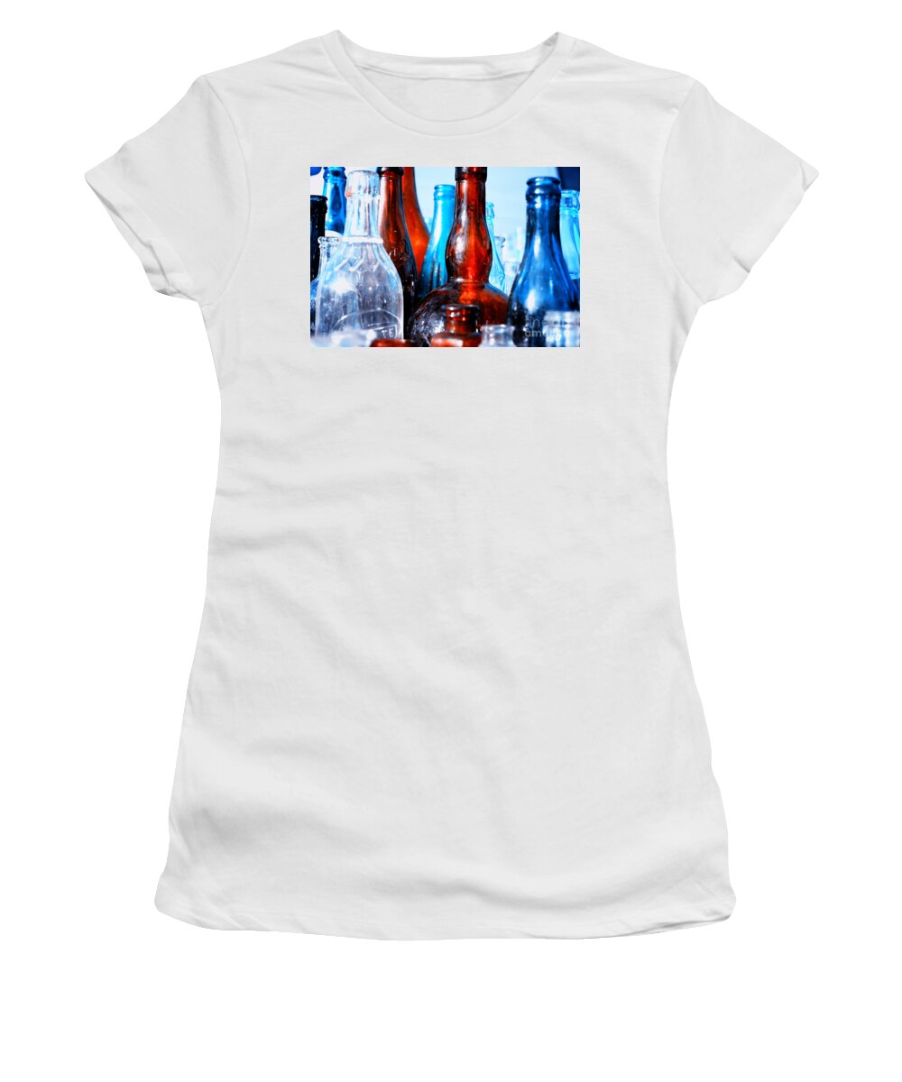 Bottles Women's T-Shirt featuring the photograph Vintage Glass Bottles 2 by Sabine Jacobs