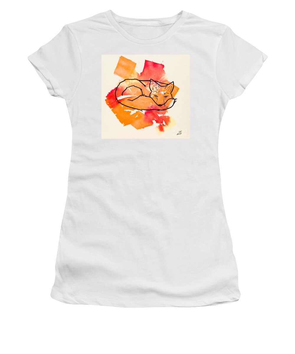 Red Women's T-Shirt featuring the painting Vulpes vulpes by Stefanie Forck