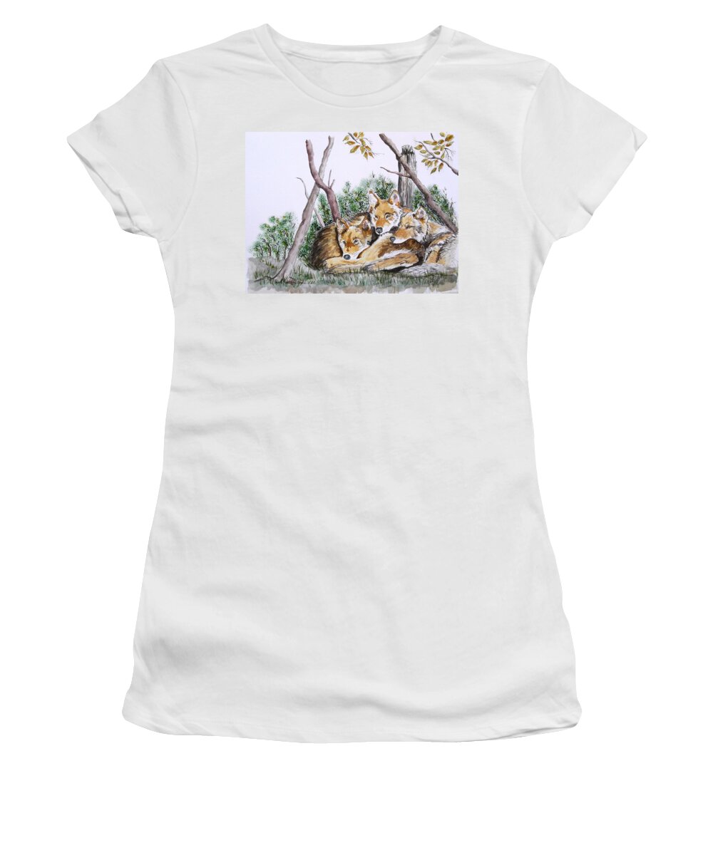 Wolf Prints Women's T-Shirt featuring the painting Waiting by Joette Snyder