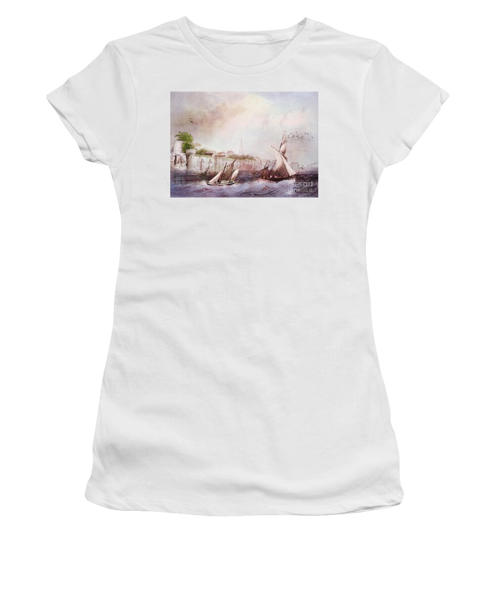 Seascapes Women's T-Shirt featuring the digital art Walls of Southampton by Lianne Schneider
