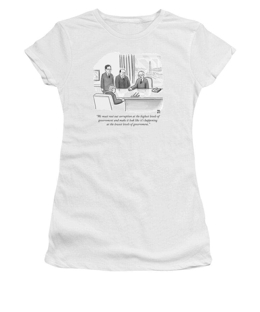 Politics Women's T-Shirt featuring the drawing Washington Politicians Speak Around A Desk by Paul Noth