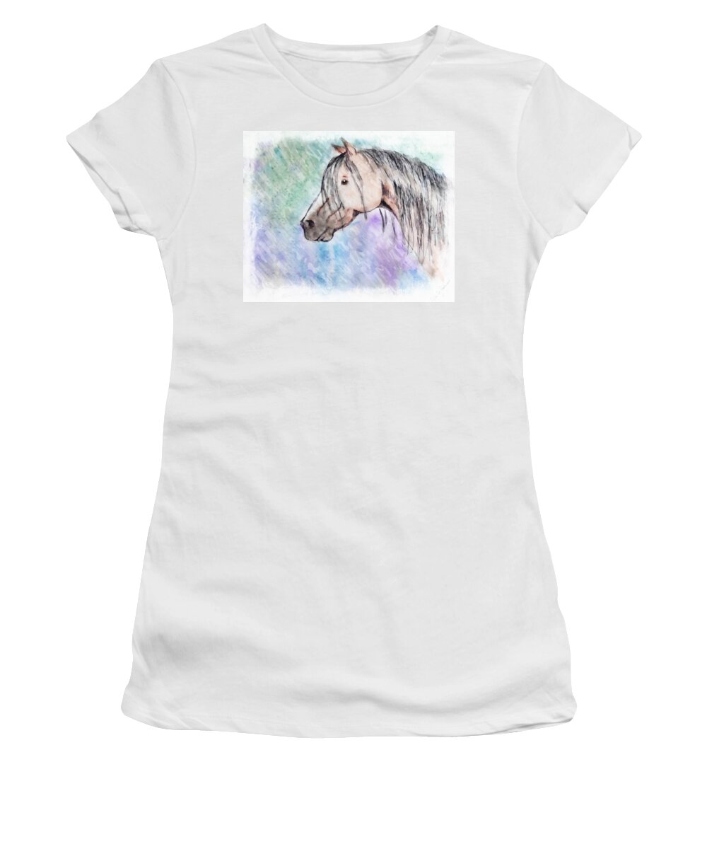 Nature Women's T-Shirt featuring the photograph Watercolor Horse head -digital paint by Debbie Portwood
