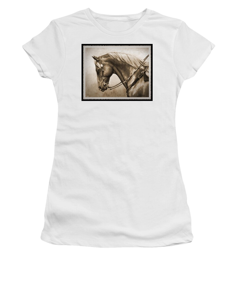 Horse Women's T-Shirt featuring the painting Western Horse Old Photo FX by Crista Forest
