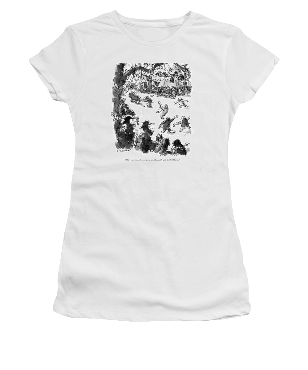 
(one Scientist To Another Women's T-Shirt featuring the drawing What's Even More Astonishing Is It Coincides by James Stevenson