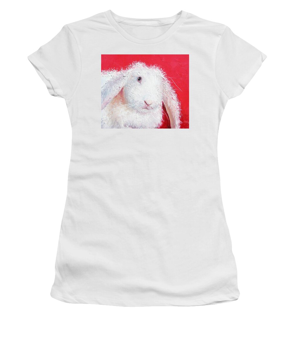 Bunny Women's T-Shirt featuring the painting White Rabbit Painting by Jan Matson