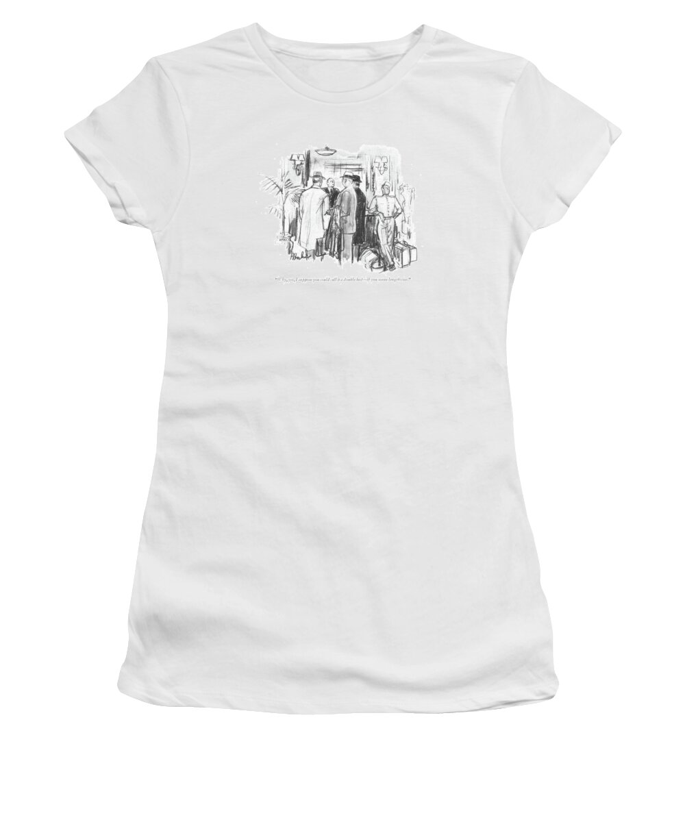 113739 Pba Perry Barlow Hotel Registry. Bed Beds Check-in Hotel Hotels Manager Managers Motel Motels Registry Room Rooms Size Sizes Vacancy Women's T-Shirt featuring the drawing Why, Yes, I Suppose You Could Call It A Double by Perry Barlow