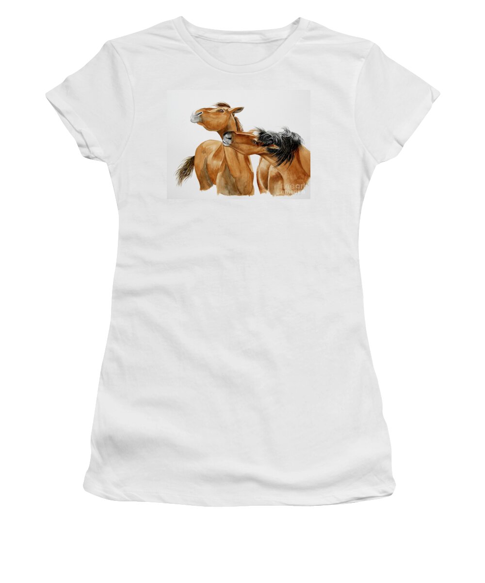 Wild Horses Women's T-Shirt featuring the painting Wild Horse Kisses by Joette Snyder