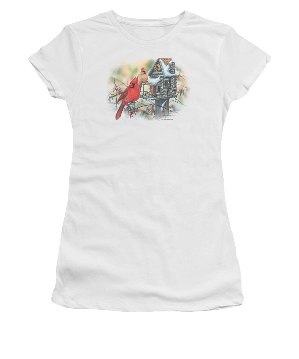 Wildlife Women's T-Shirt featuring the digital art Wildlife - Cardinals Rustic Retreat by Brand A