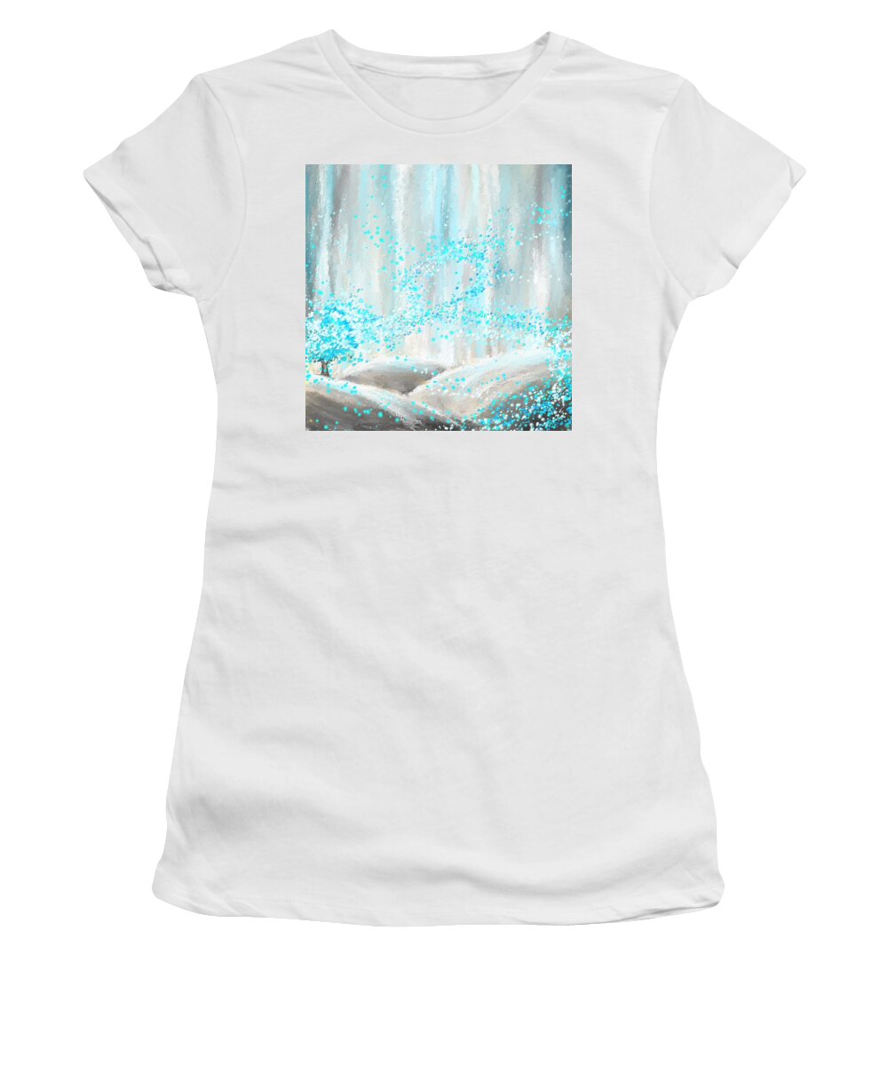 Blue Women's T-Shirt featuring the painting Winter Showers by Lourry Legarde