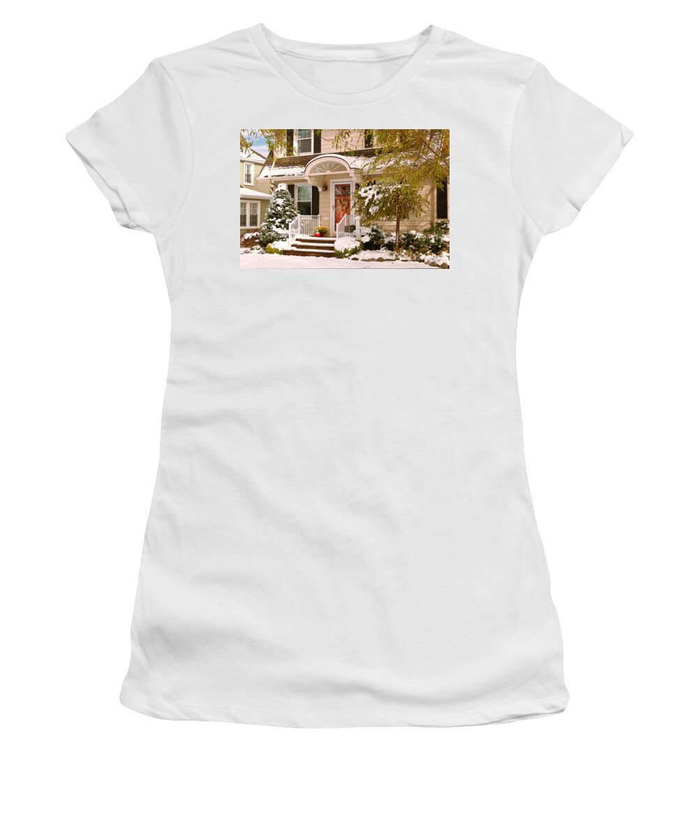 Winter Women's T-Shirt featuring the photograph Winter - Westfield NJ - It's too early for winter by Mike Savad