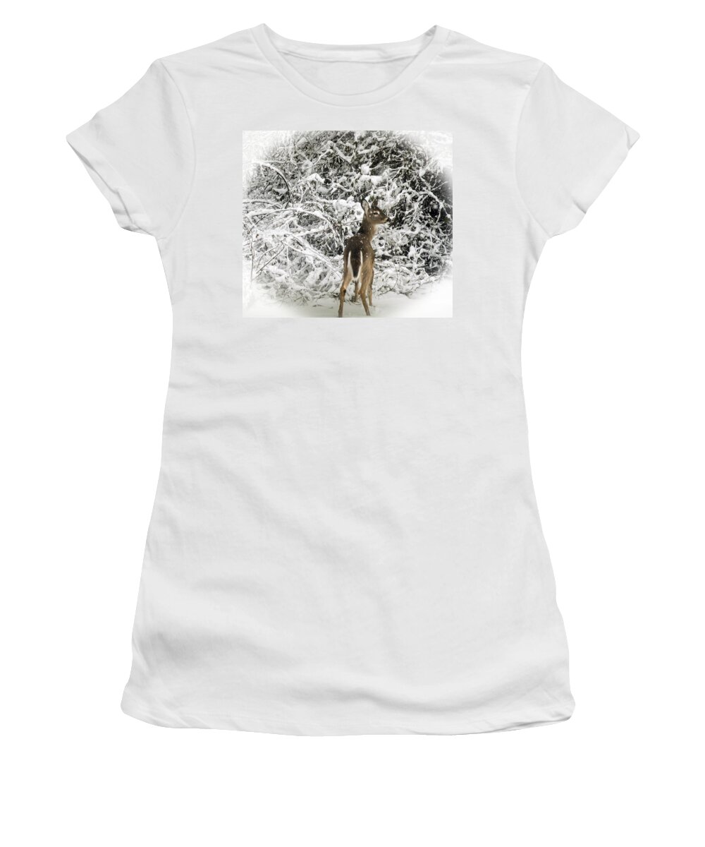 Deer Women's T-Shirt featuring the photograph Winter wonderland by Bruce Pritchett