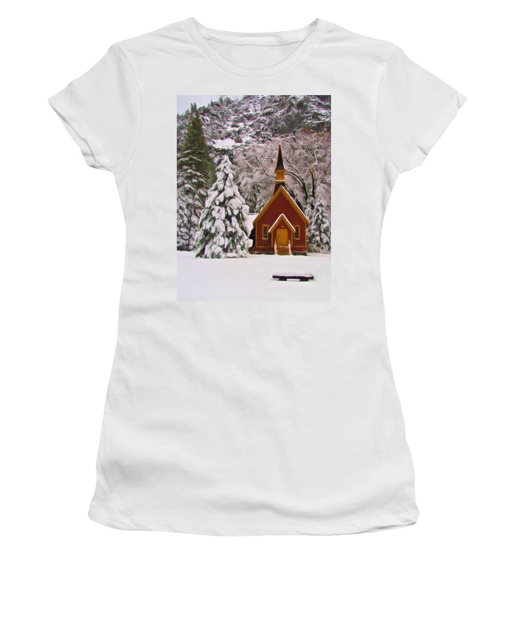 Alpine Women's T-Shirt featuring the photograph Winter Yosemite Chapel by Heidi Smith