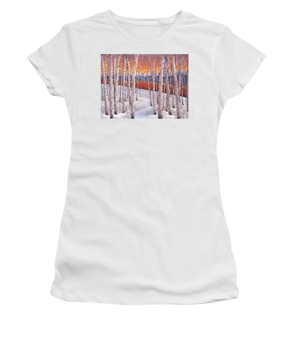 Autumn Aspen Women's T-Shirt featuring the painting Winter's Dream by Johnathan Harris