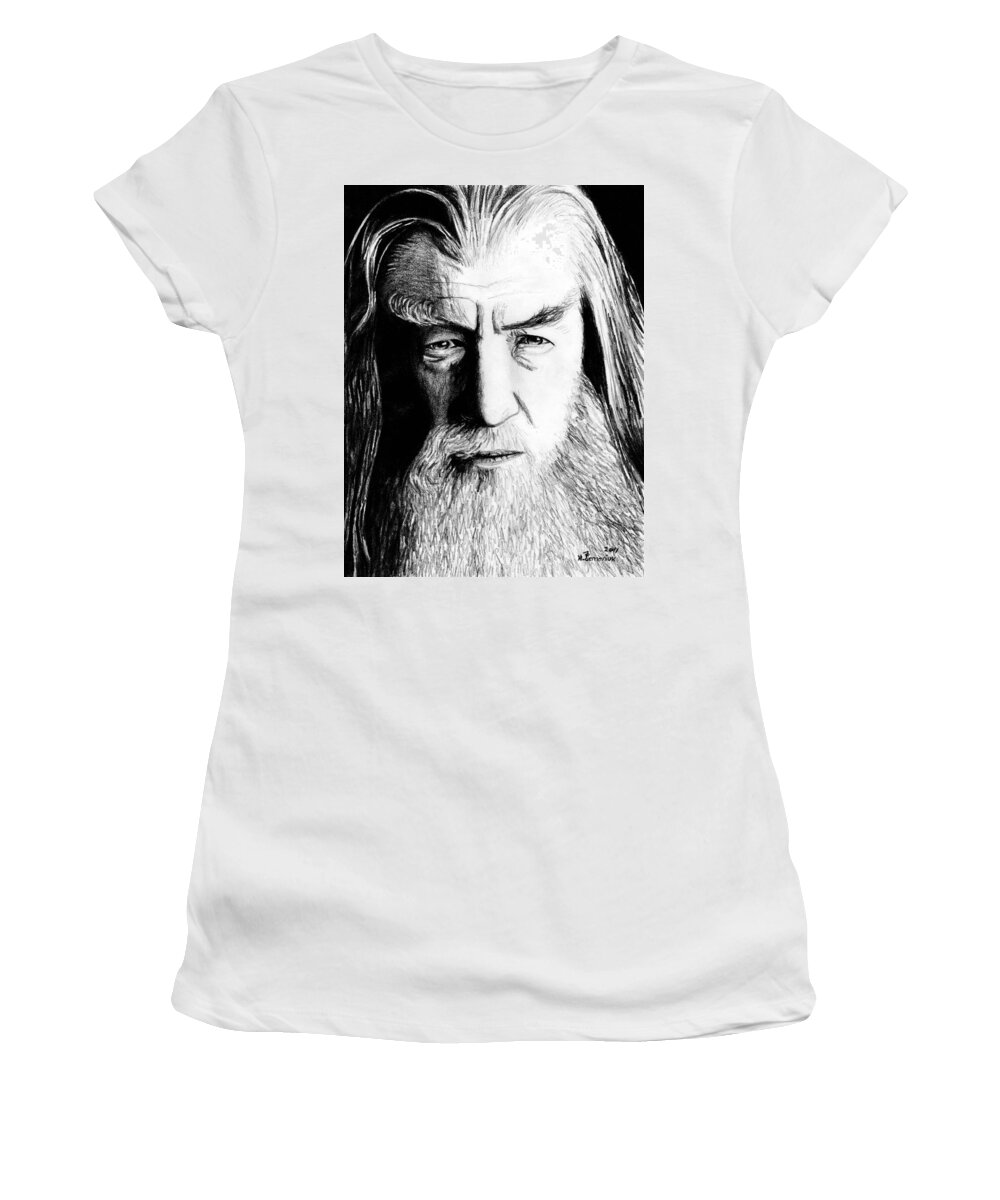 Gandalf Women's T-Shirt featuring the drawing Wise Wizard by Kayleigh Semeniuk