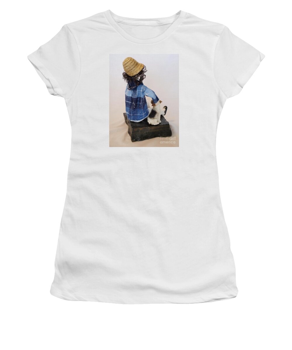 Sculpture Women's T-Shirt featuring the sculpture With My Dog - 2nd Photo by Vivian Martin