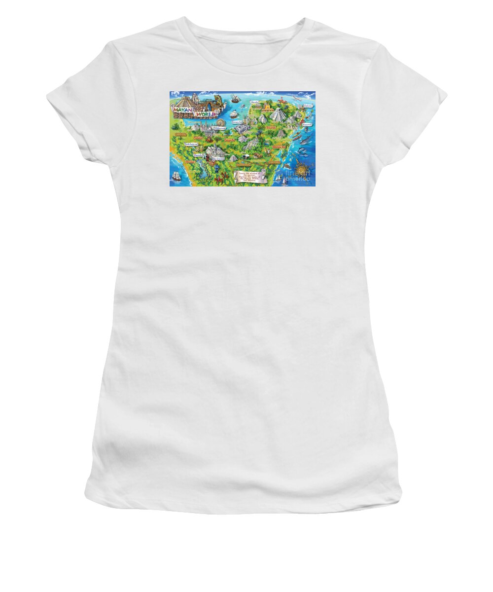 Yucatan Map Illustration Women's T-Shirt featuring the painting Yucatan Map Illustration by Maria Rabinky