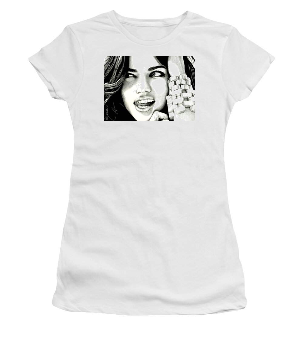 Adriana Lima Women's T-Shirt featuring the drawing Yummy by Cory Still