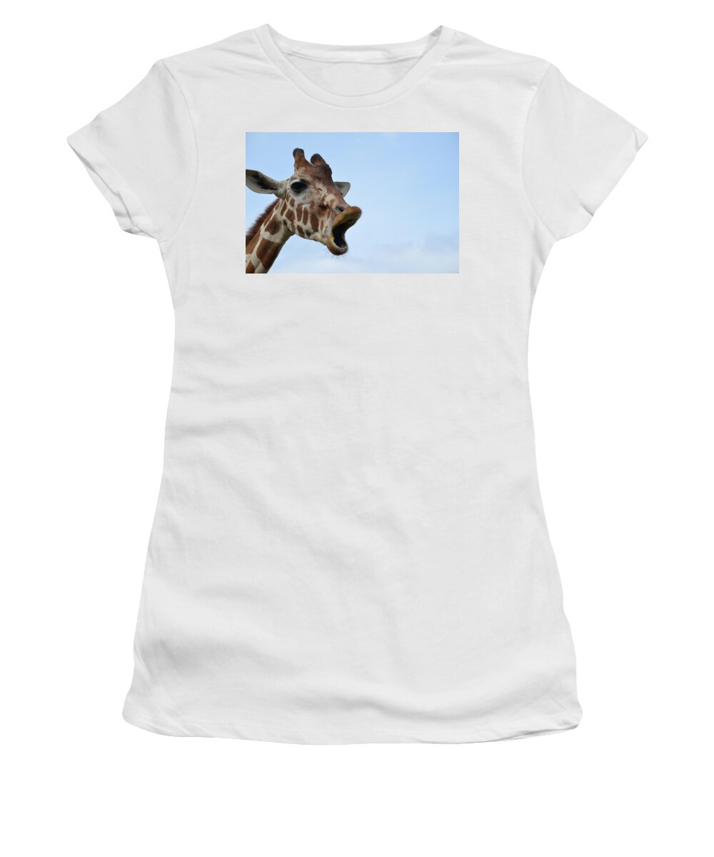 Zootography Women's T-Shirt featuring the photograph Zootography Giraffe Honking by Jeff at JSJ Photography