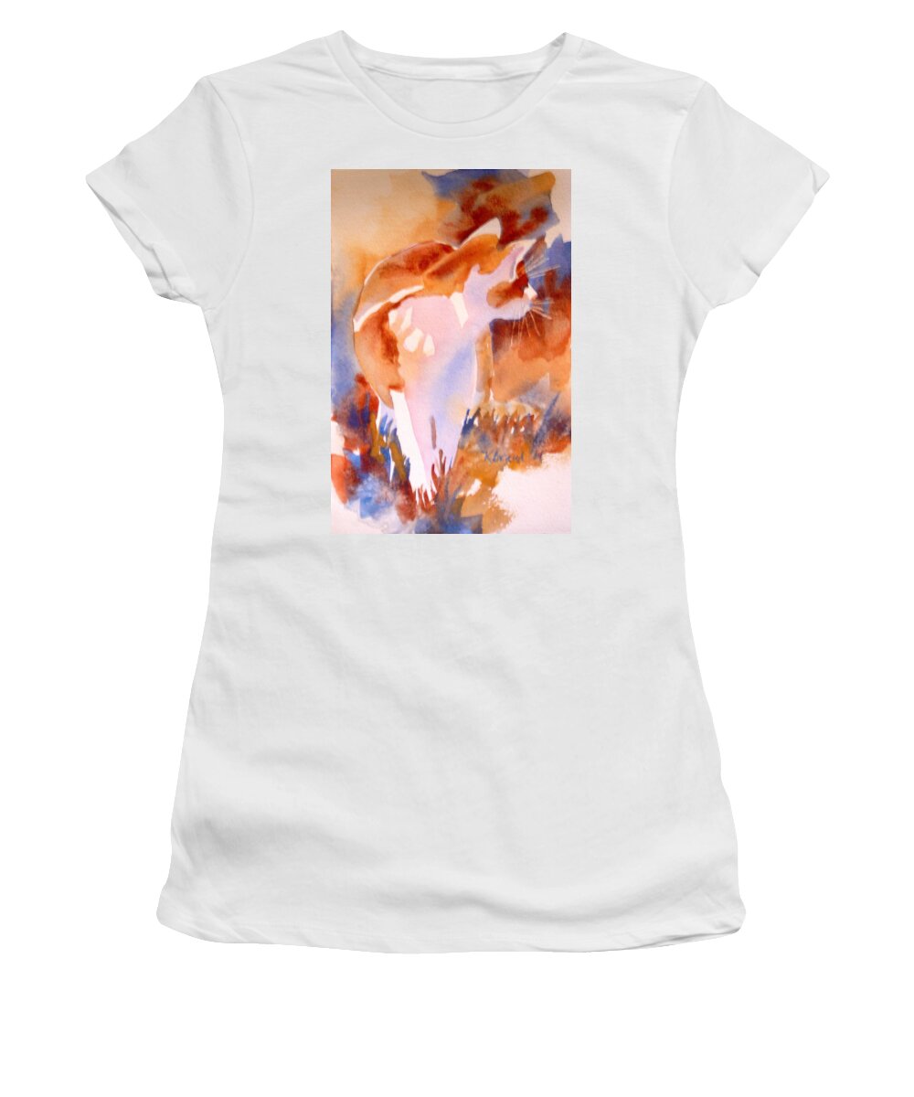 Feline Women's T-Shirt featuring the painting Burnt Sienna Cat on the Prowl by Kathy Braud