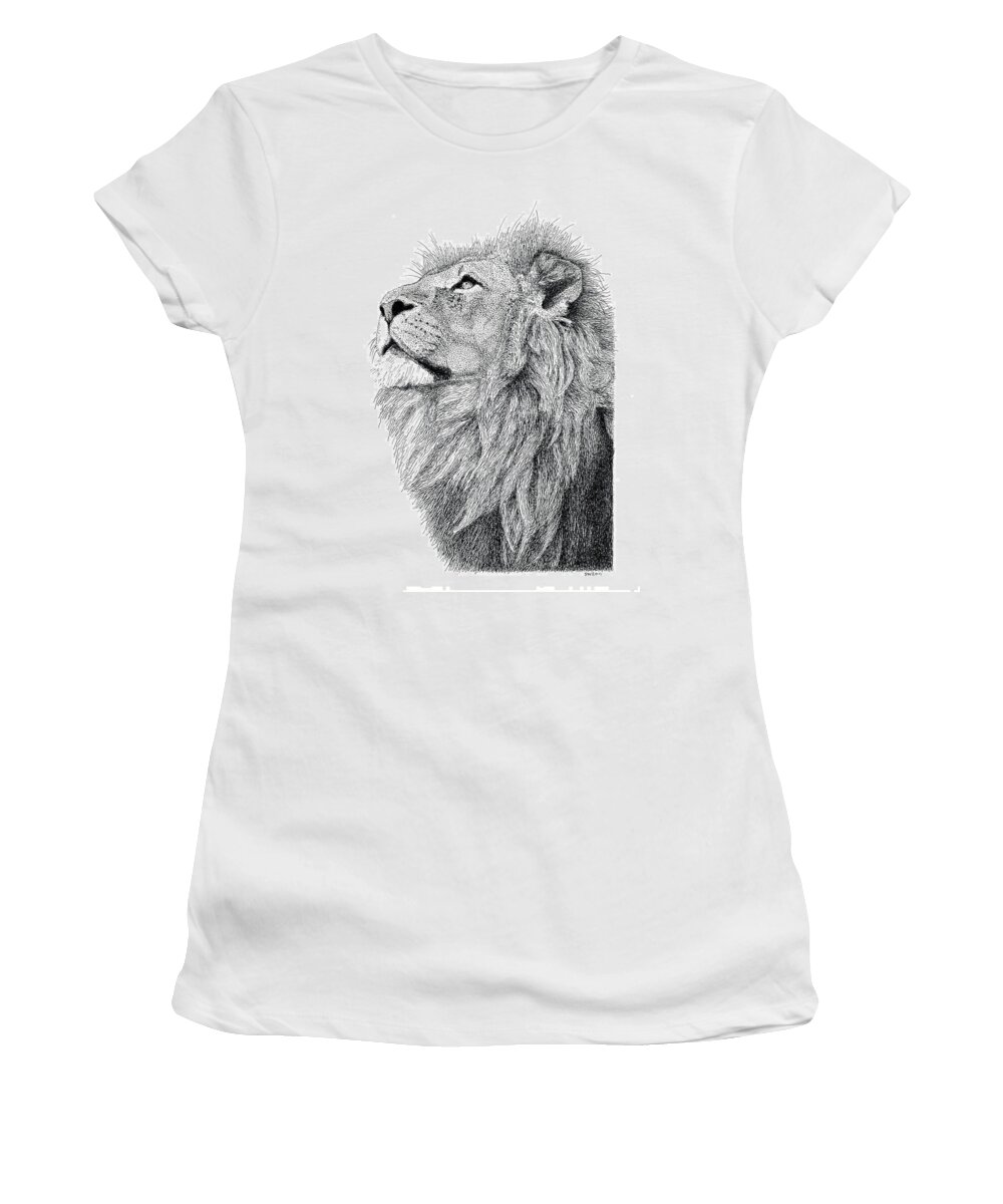 Lion Women's T-Shirt featuring the drawing Lion #1 by Scott Woyak