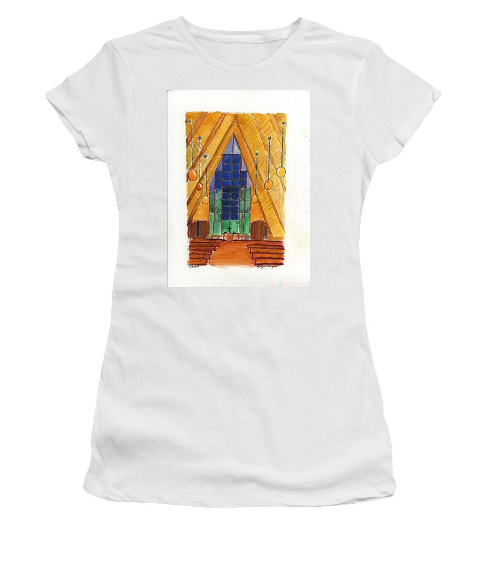 Chapel Women's T-Shirt featuring the painting Placerville Chapel #1 by Rodger Ellingson