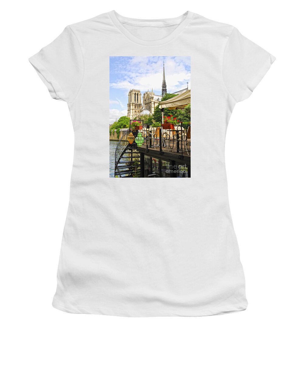 Notre Women's T-Shirt featuring the photograph Restaurant on Seine 2 by Elena Elisseeva