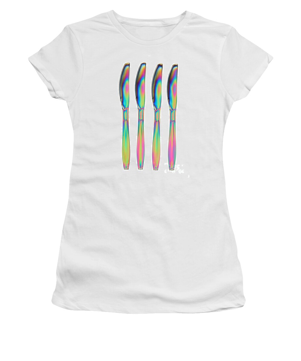 Plastic Women's T-Shirt featuring the photograph Stress In Plastic Knives #1 by Ted Kinsman