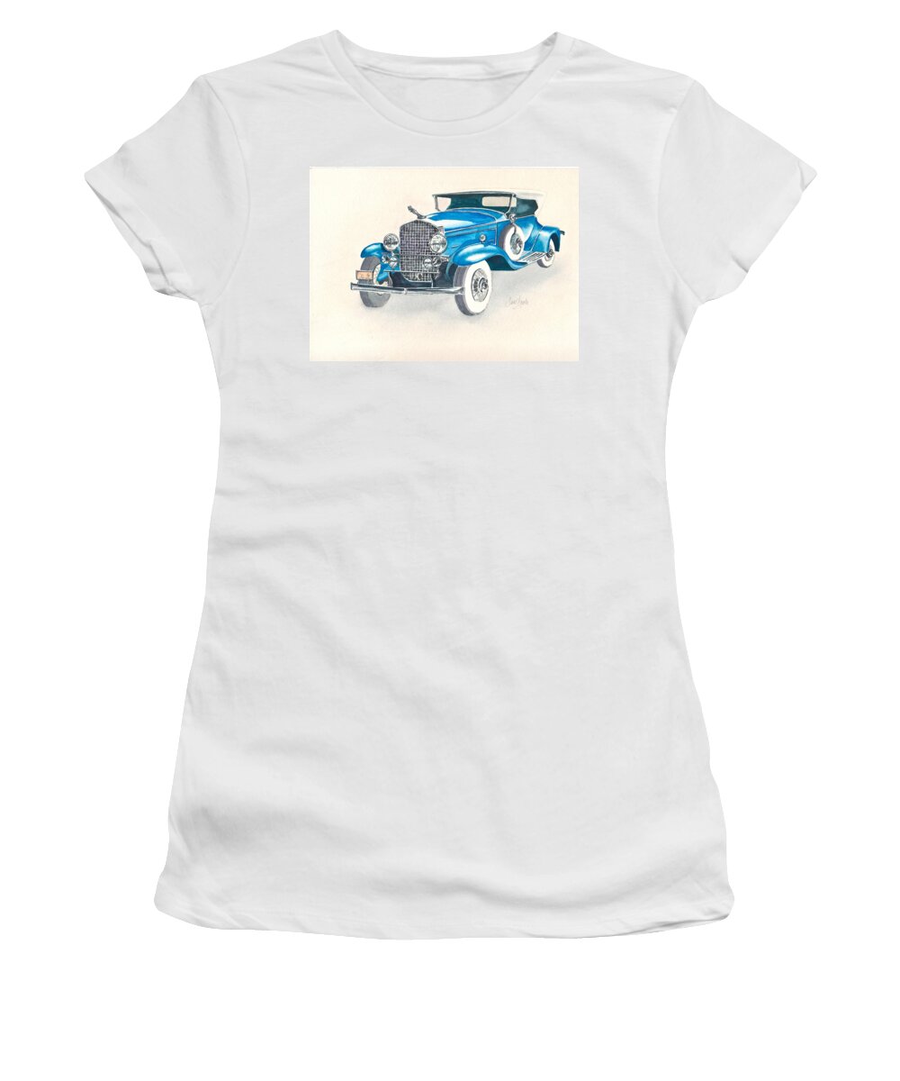Vintage Women's T-Shirt featuring the painting 1930 Cadillac by Frank SantAgata