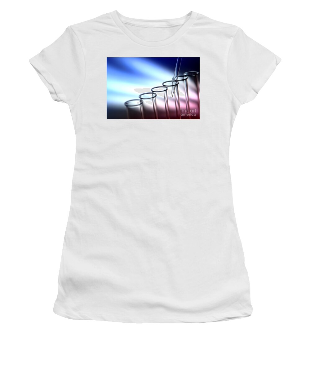 Test Women's T-Shirt featuring the photograph Laboratory Test Tubes in Science Research Lab #3 by Science Research Lab