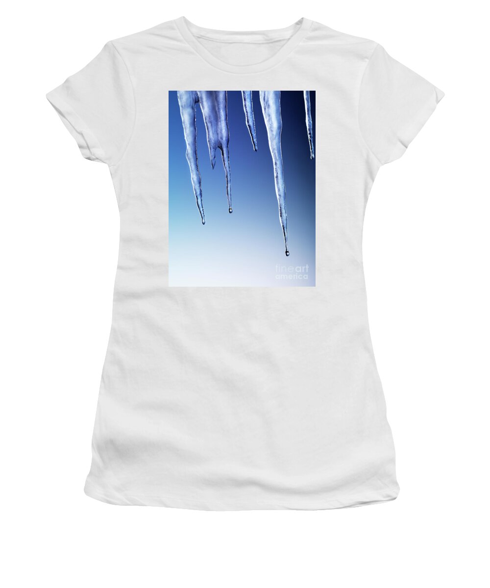 Icicles Women's T-Shirt featuring the photograph Melting Icicles #3 by Maxim Images Exquisite Prints