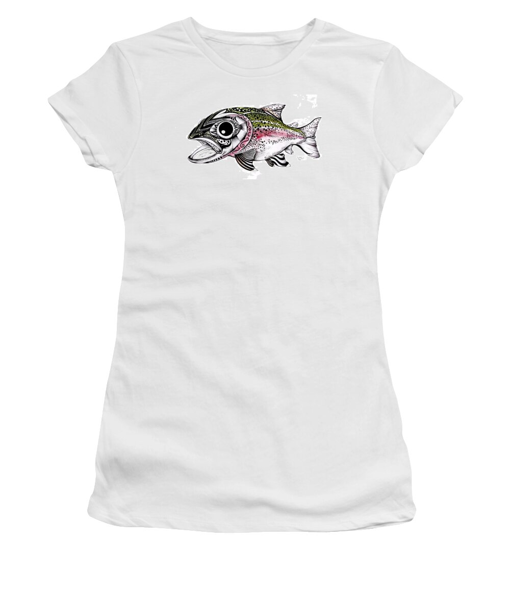 Rainbow Trout Women's T-Shirt featuring the painting Abstract Alaskan Rainbow Trout by J Vincent Scarpace