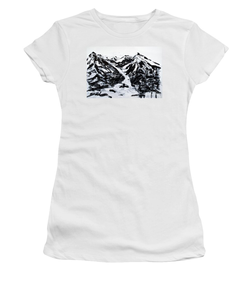 Mixed Media Painting Women's T-Shirt featuring the painting Alps Black And White Painting by Lidija Ivanek - SiLa