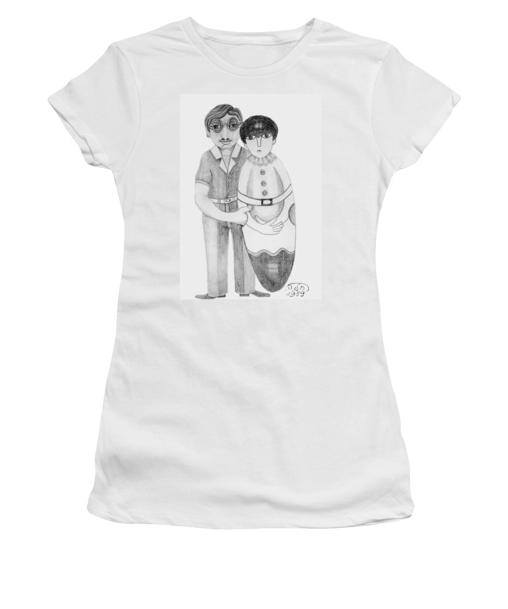 Couple Women's T-Shirt featuring the drawing Babushka by Rachel Hershkovitz