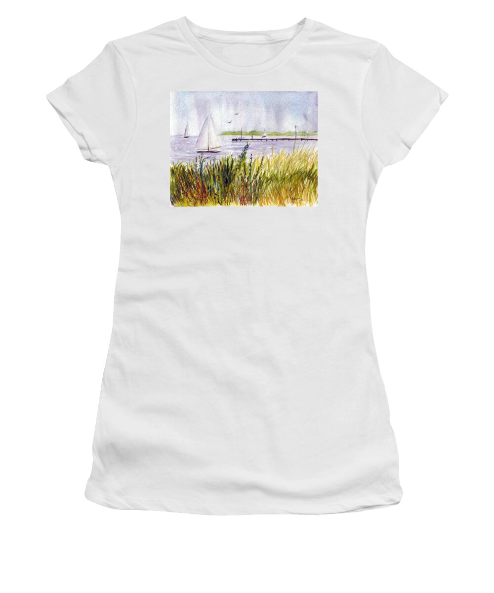 Barnegat Women's T-Shirt featuring the painting Barnegat Sails by Clara Sue Beym
