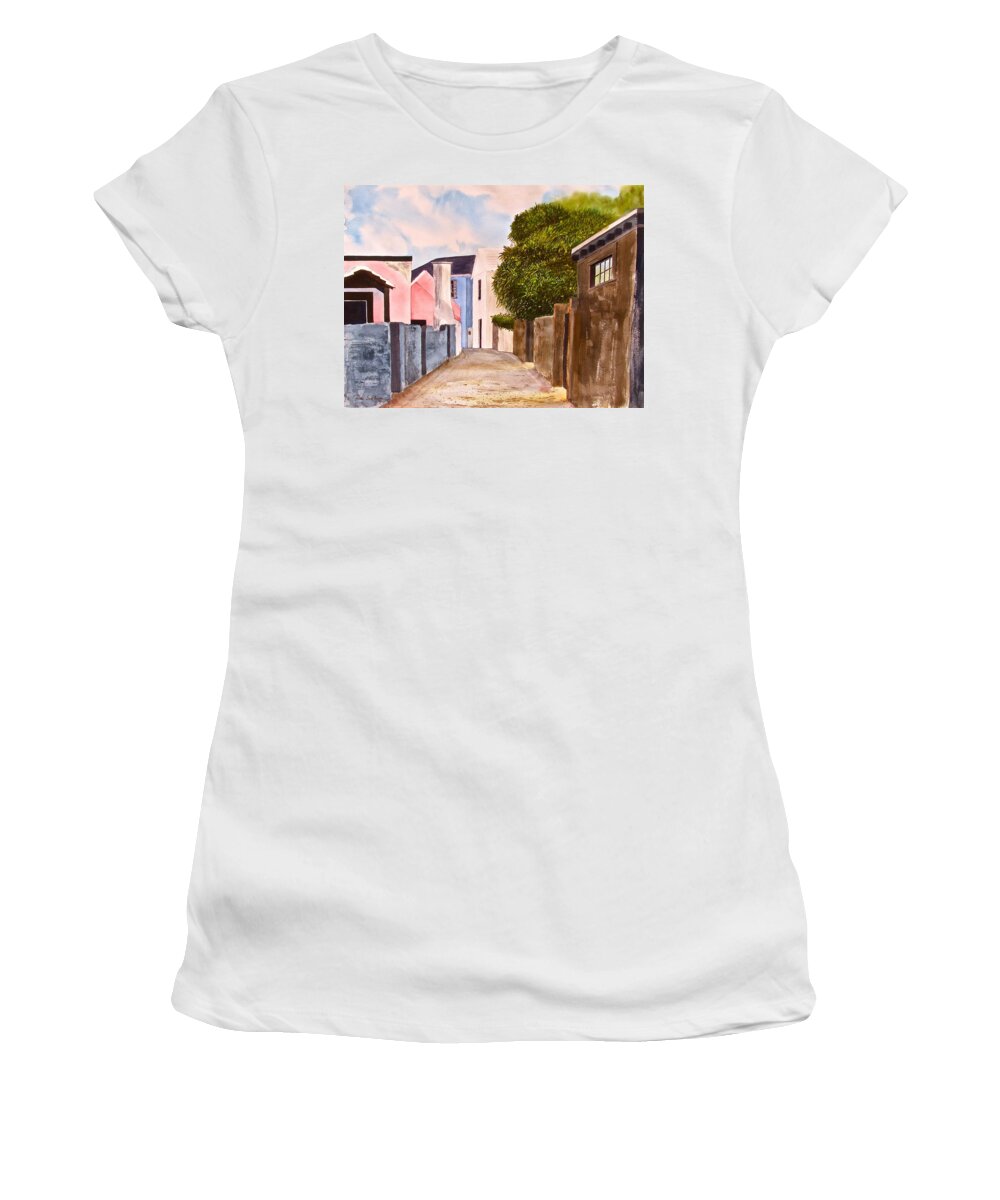 Bermuda Women's T-Shirt featuring the painting Bermuda Alley by Frank SantAgata
