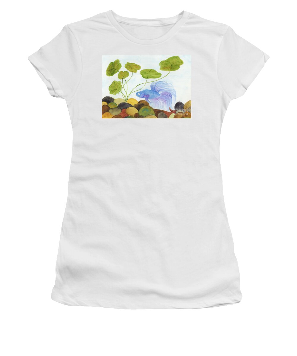 Betta Women's T-Shirt featuring the painting Blue Betta 1 by Jackie Irwin