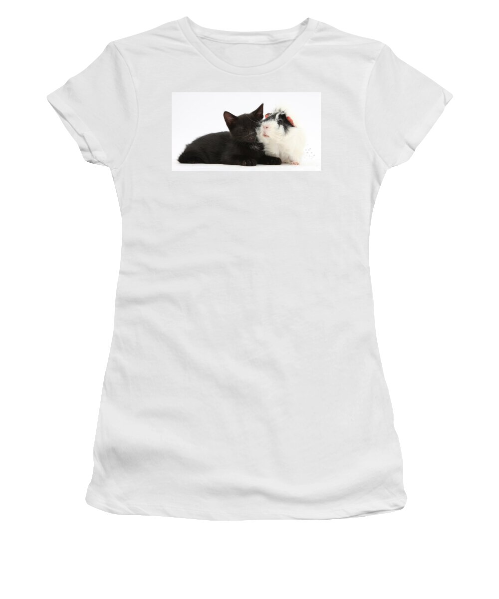 Nature Women's T-Shirt featuring the photograph Black Kitten Guinea Pig by Mark Taylor