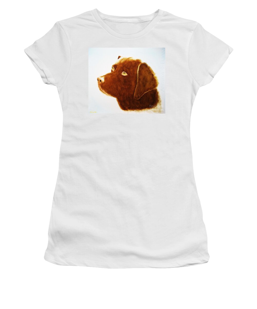 Animals Women's T-Shirt featuring the painting Chocolate Labrador by Frances Ku